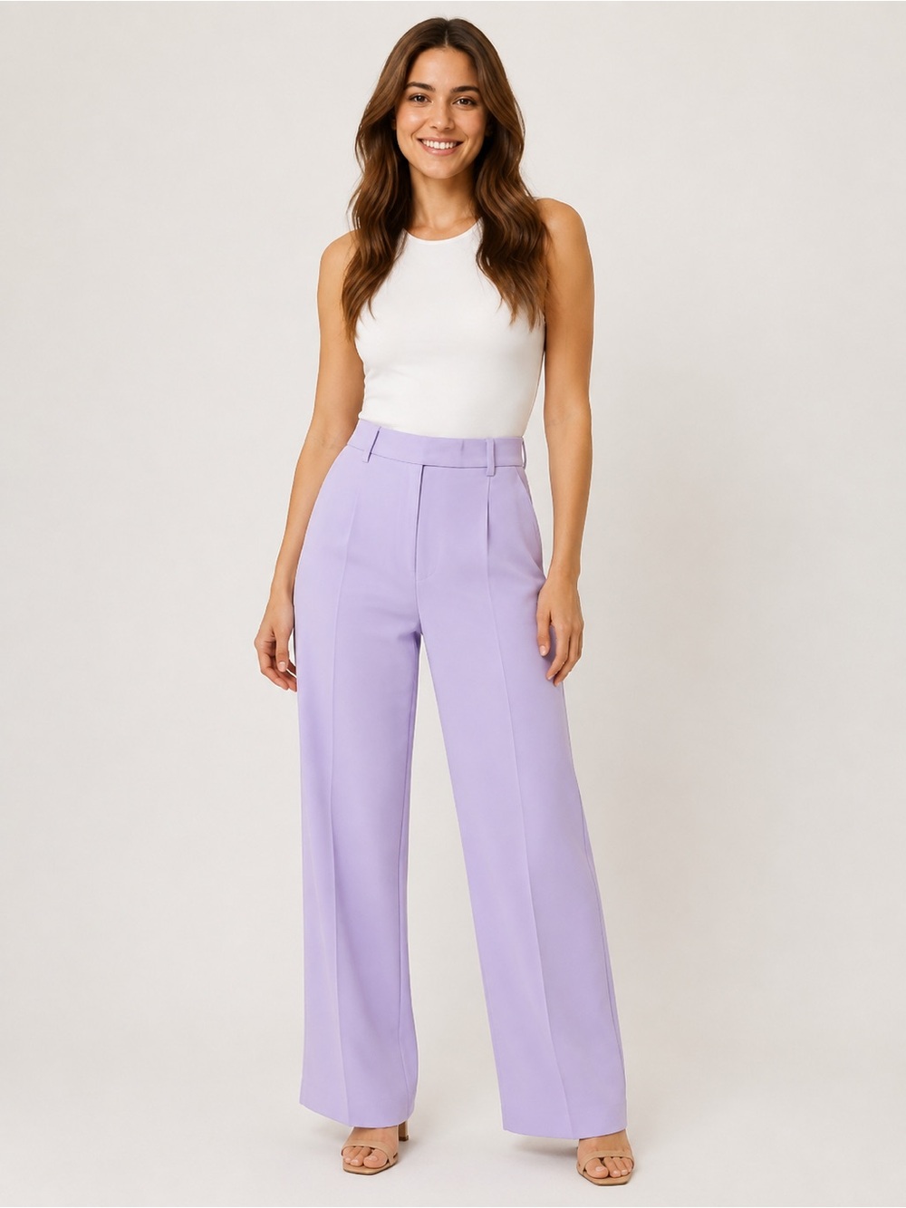 ZARA Lilac Lavender High Rise Wide Leg Pleated Tailored Dress Pants Size S